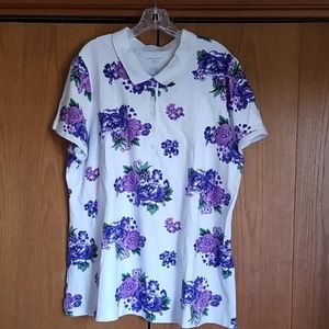 Laura Scott, 2x, white with purple flowers polo